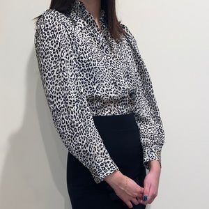 Animal print long sleeve button down blouse